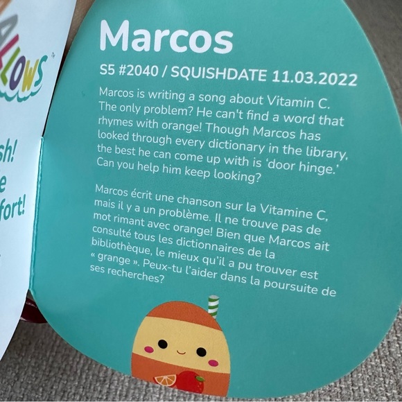 5” Marcos the Orange Juice 🍊 SCENTED Squishmallows from Mystery Bag NWT - Picture 3 of 6